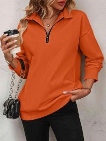 Women's Fashion Half Long-sleeve Zipper Sweatshirt Fashion Pullover (Option: Orange-S)