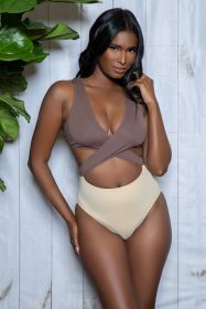 2384 Mia Swimsuit (Color: Brown/Tan, size: L)