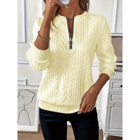 Women's Textured Half Zip Pullover Tops Casual Long Sleeve Crewneck Sweatshirts (Option: Apricot-S)