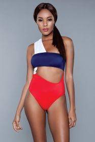 1973 Kennedy Swimsuit (Color: White/Red/Blue, size: L)