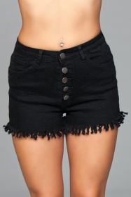 J9 Fringed Button Up Shorts (Color: Black, size: M)