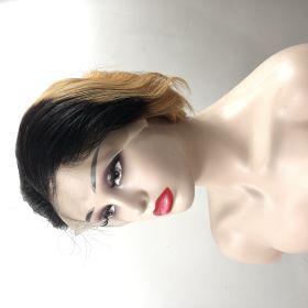 Wave Head Non-toxic Wig, Short Straight Hair, Human Hair Without Glue, 13x4 HD Lace, Front Hair, Front Brown Wave Head Wig. (Option: 1Bor30-8inch)