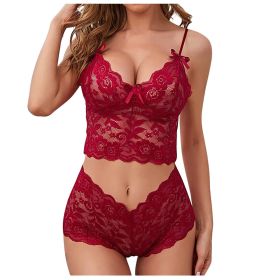 Sexy Women Lingerie Set Thin Lace Flower Printed Underwear Suit Female Adjustable Shoulder Strap Triangle Cup Bralettle (Cup Size: 3XL, Color: red set)