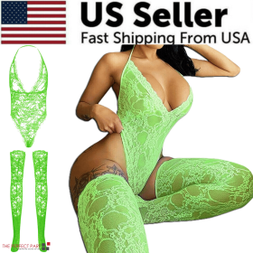 Women Lace Sexy Lingerie Nightwear Babydoll Sleepwear Bodysuit Dress Plus Size (Lingerie Size: Medium, Lingerie Color: Green)