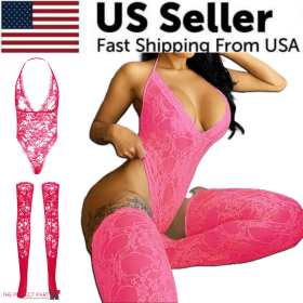 Women Lace Sexy Lingerie Nightwear Babydoll Sleepwear Bodysuit Dress Plus Size (Lingerie Size: Extra Large, Lingerie Color: Pink)