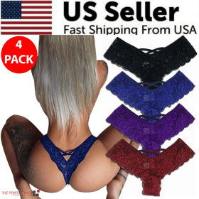 4 Pack Women Sexy Lace Underwear Lingerie Panties G-String Brief Thong Plus Size (Panties Size: 2XL)