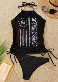 Women's two-piece tankini swimsuits cover the belly and show off their slimness (Color: Black, size: L)