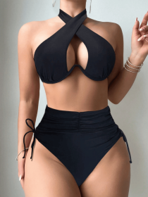 Women's black sexy  two-piece quick-dry fabric bikini swimwear (size: M)