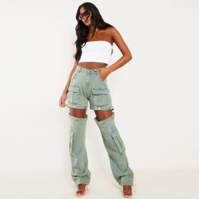 Women's High-Waist Cargo Pants Loose Fit Convertible Pants with Zip-Off Legs to Shorts Cotton Twill for All Seasons (size: size 14)