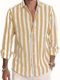 Men's Yarn-dyed Striped Casual Loose Long-sleeved Shirt (Option: HDCS13 Yellow-4XL)