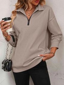 Women's Fashion Half Long-sleeve Zipper Sweatshirt Fashion Pullover (Option: Light Brown-M)