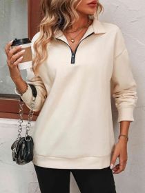 Women's Fashion Half Long-sleeve Zipper Sweatshirt Fashion Pullover (Option: Apricot-XXL)