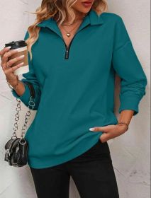 Women's Fashion Half Long-sleeve Zipper Sweatshirt Fashion Pullover (Option: Dark Green-L)