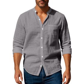 Long Sleeve Stand Collar Shirt With Pockets Casual Men's Clothing (Option: Dark Gray-S)
