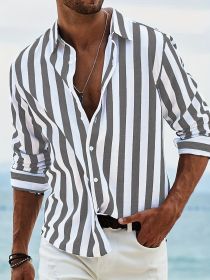 Men's Yarn-dyed Striped Casual Loose Long-sleeved Shirt (Option: HDCS05 Dark Gray-S)
